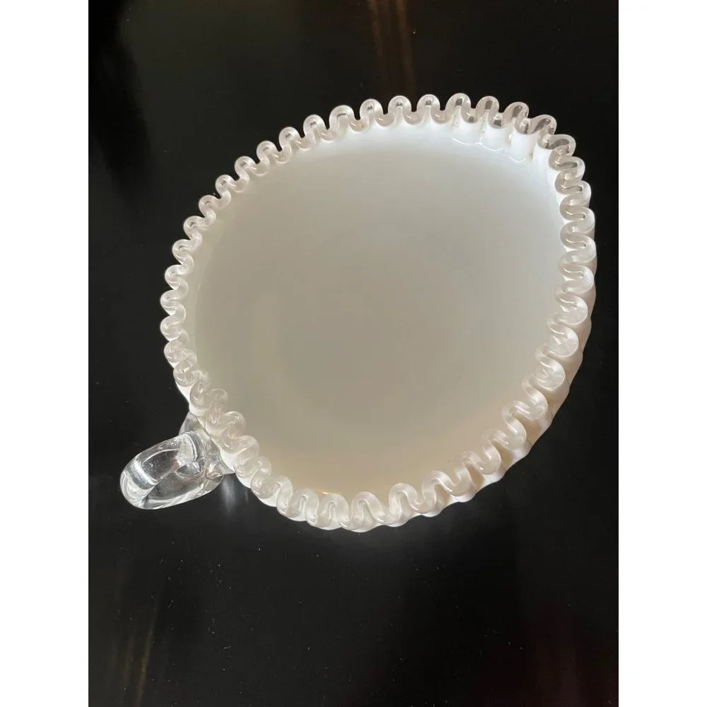 Vintage Fenton Milk Glass Ruffled Silvercrest Heart Dish